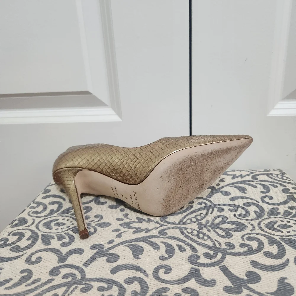 Kate Spade Larisa Metallic Bronze /Gold  Snake Stilettos Pumps